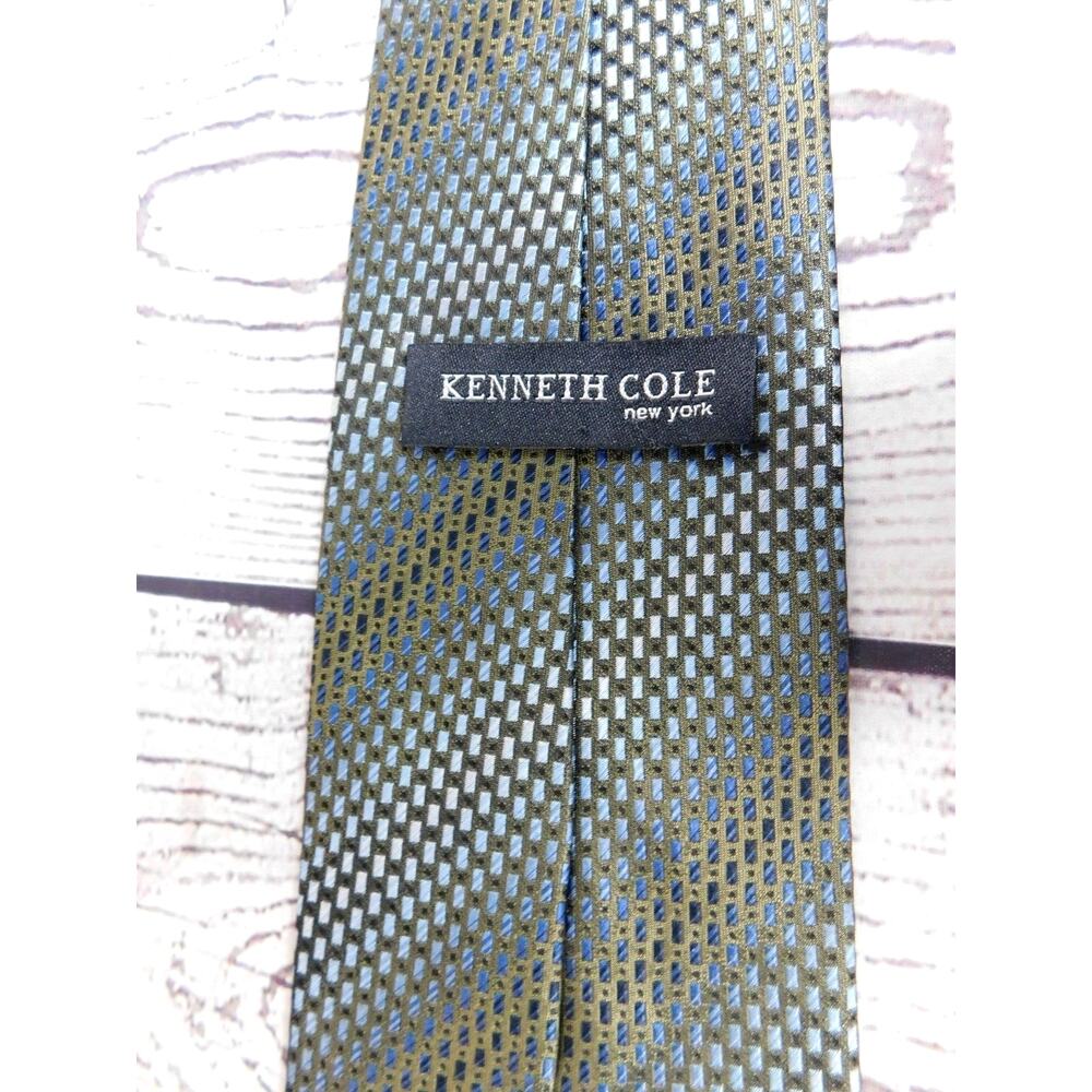 KENNETH COLE New York MENS TIE GRAY BLUE STRIPED Geometric 57.5 X 3.75 NWOT